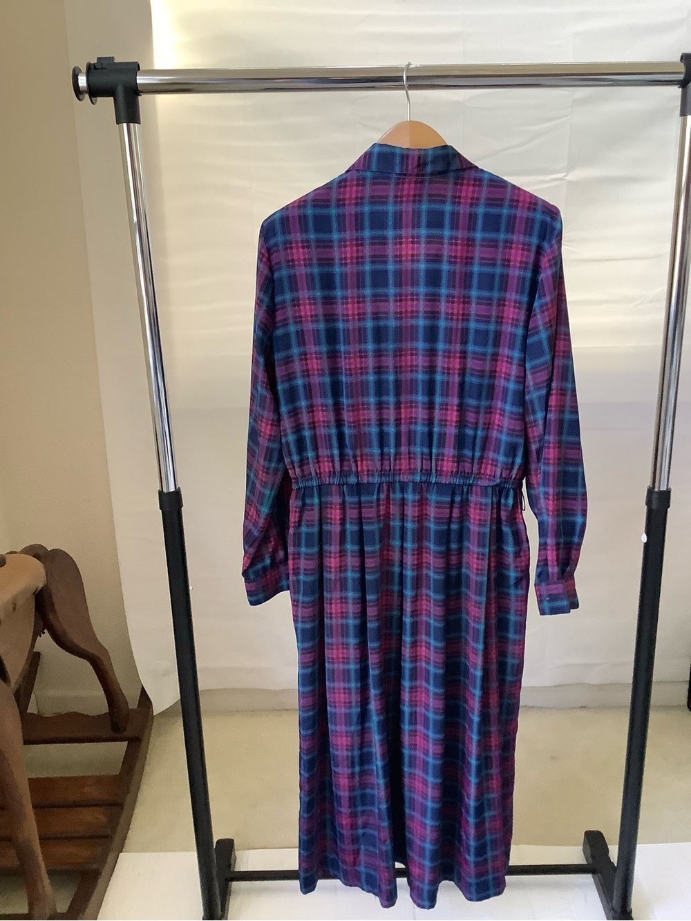 Talbots Plaid Midi Shirt Dress Teal & Purple Size 12 - Classic Office Style - Picture 4 of 7